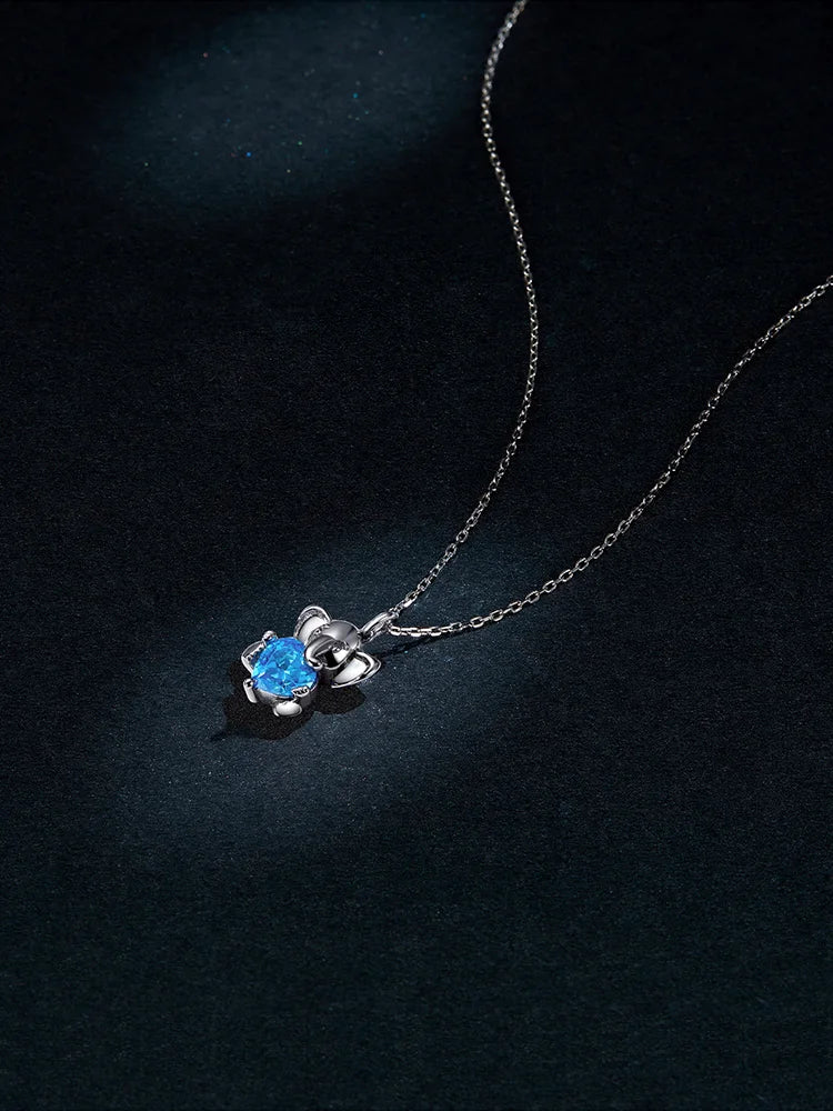 Ocean Blue Heart CZ Elephant Pendant Necklace