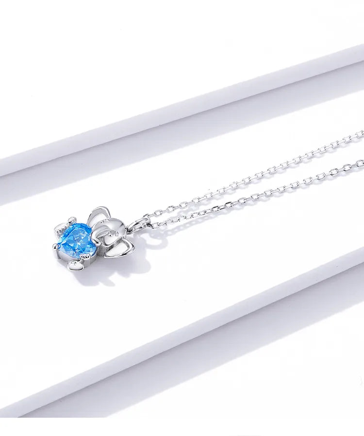 Ocean Blue Heart CZ Elephant Pendant Necklace