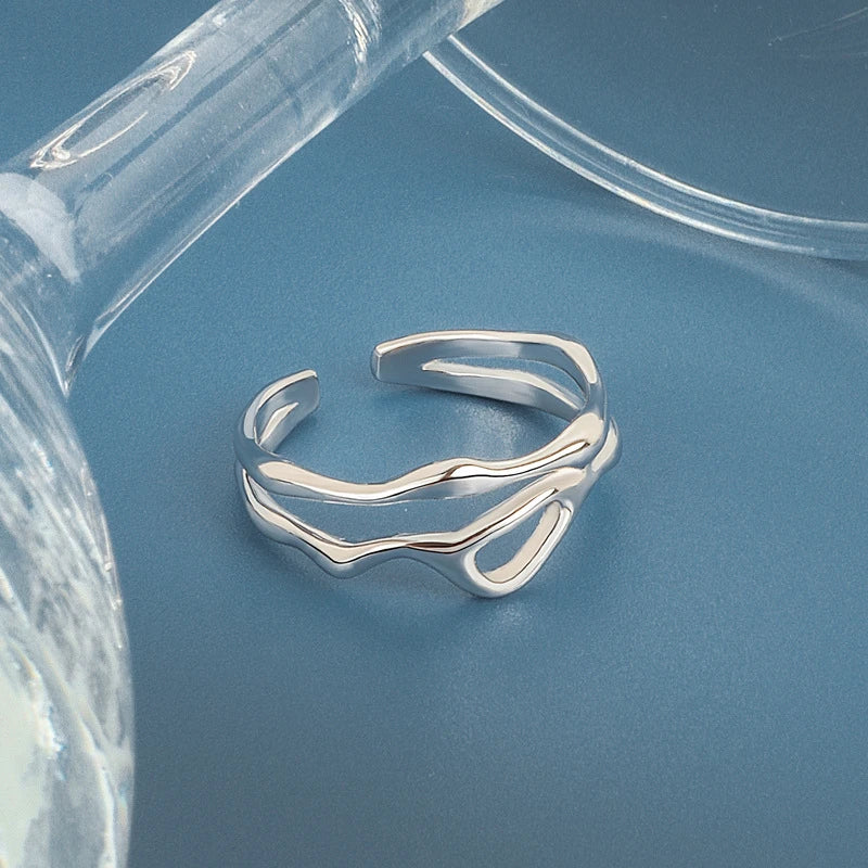 Silver Color I Double Line Geometric Ring