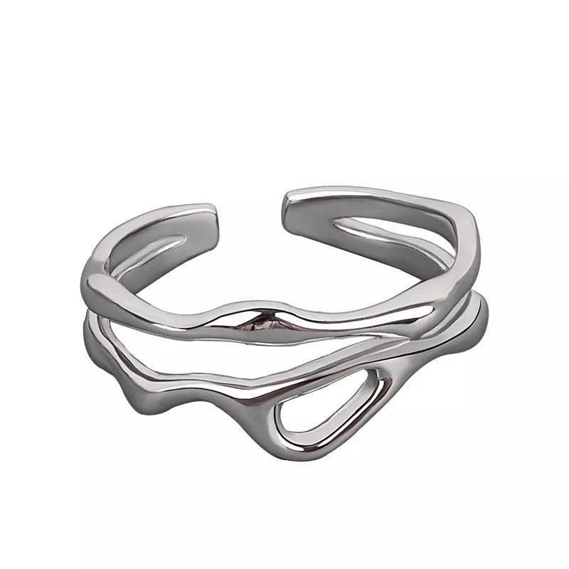 Silver Color I Double Line Geometric Ring