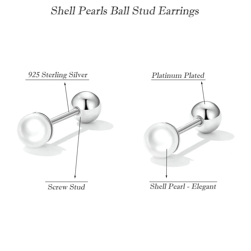 Sterling Silver Charm Pearl Beads Screw Stud Earrings